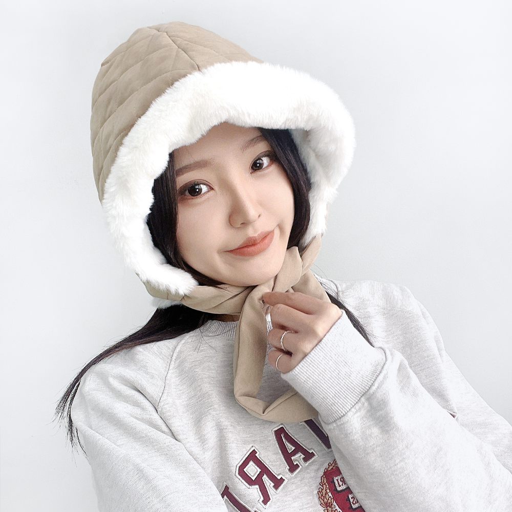키누 밍크 털 퀼팅 패딩 벙거지 여성 겨울 버킷햇 방한 보넷 귀달이 모자 - 상세 이미지 2