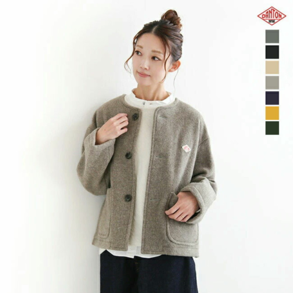 단톤 노 카라 여성 무지 가을 겨울 울 자켓 재킷 제품 이미지