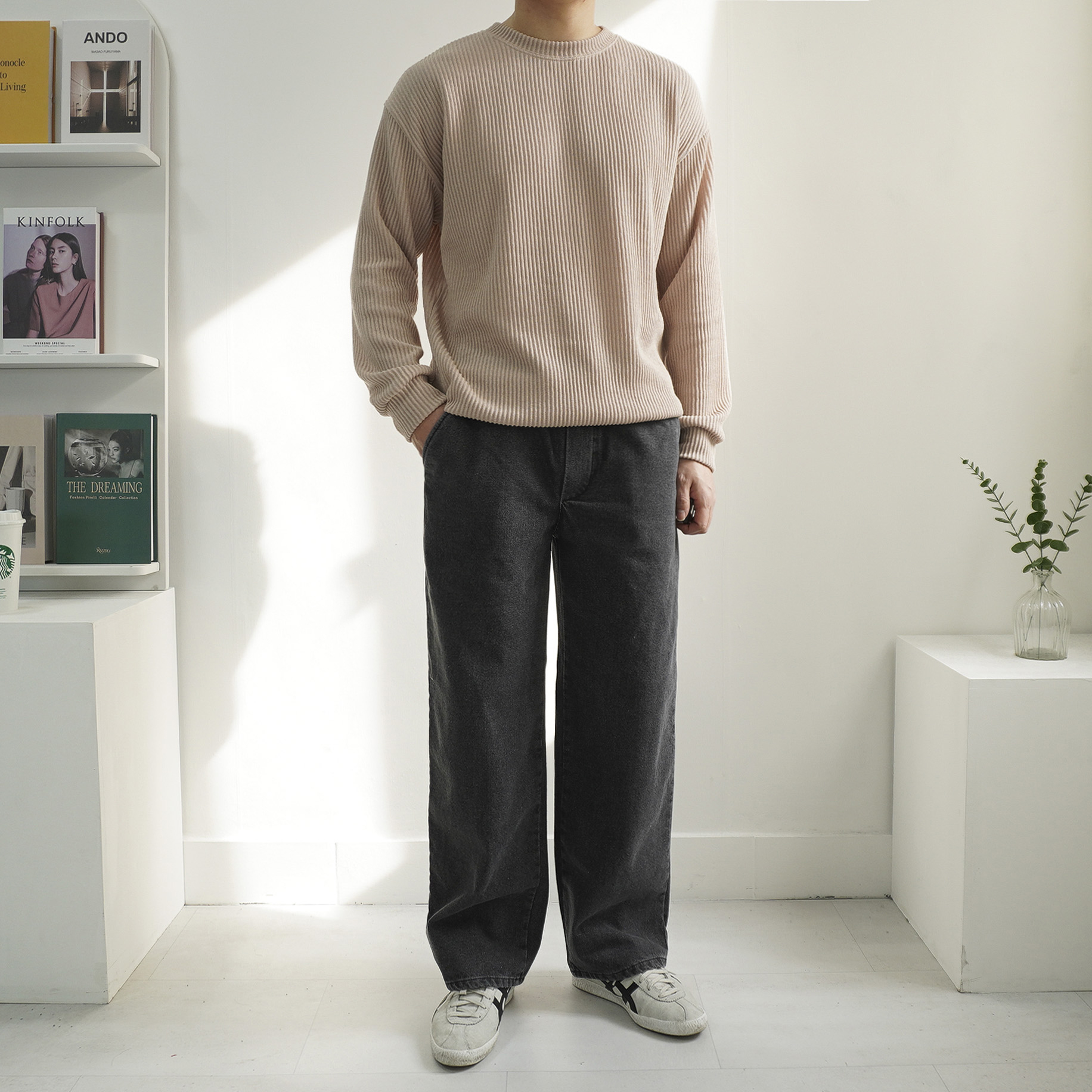 남자 기모 밴딩 세미와이드 청바지 데님 팬츠 2color 이미지 3