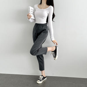 [140cm~/S~3XL/9부&10부] 남녀공용 교복바지 허리 통밴딩 고... 착용 후기 | 사이즈/핏 총정리 - 상품 이미지 4