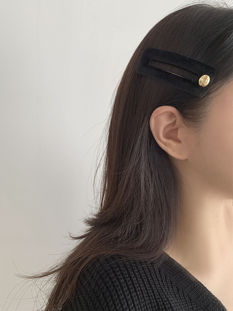 셀프러브 벨벳 볼륨 똑딱핀 - 사각 골드라벨 오버사이즈 통통 빅 사이즈 머리핀 - 상세 이미지 3