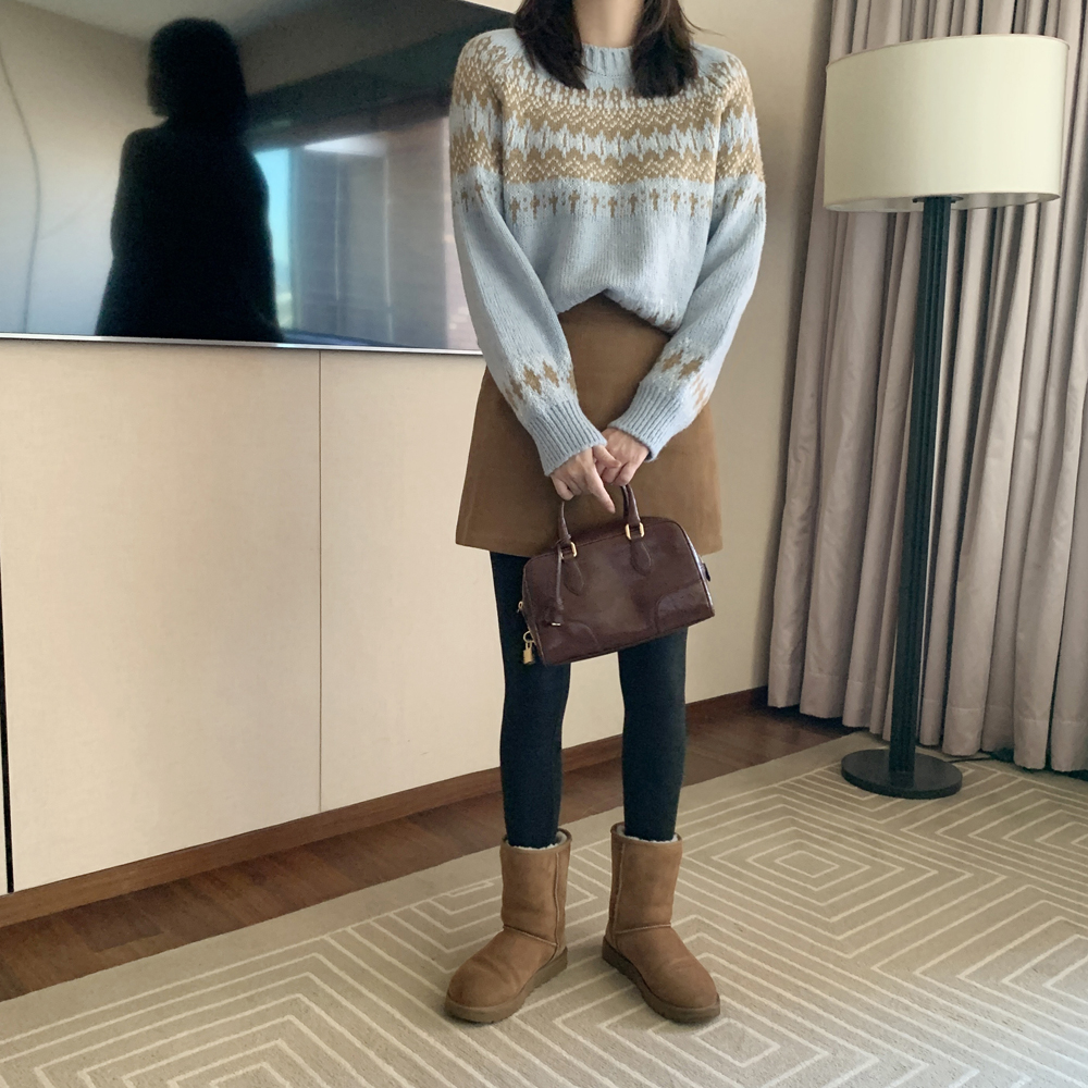 포근한 루즈핏 노르딕 니트 크리스마스 아가일 니트 겨울 여성니트티 스웨터 하늘색 소라색 상세 이미지 7