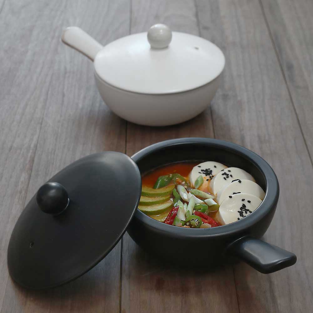 국산 뚝배기 직화 무균열 내열 편수뚝배기 콩팟 18cm (블랙)