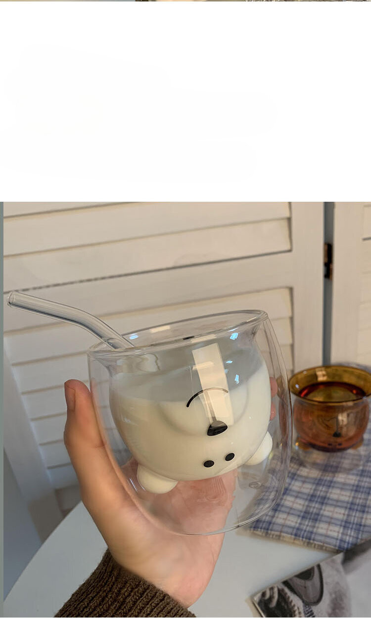 홈카페 곰돌이 동물 캐릭터 이중 강화 내열 유리컵 - 상세 이미지 5