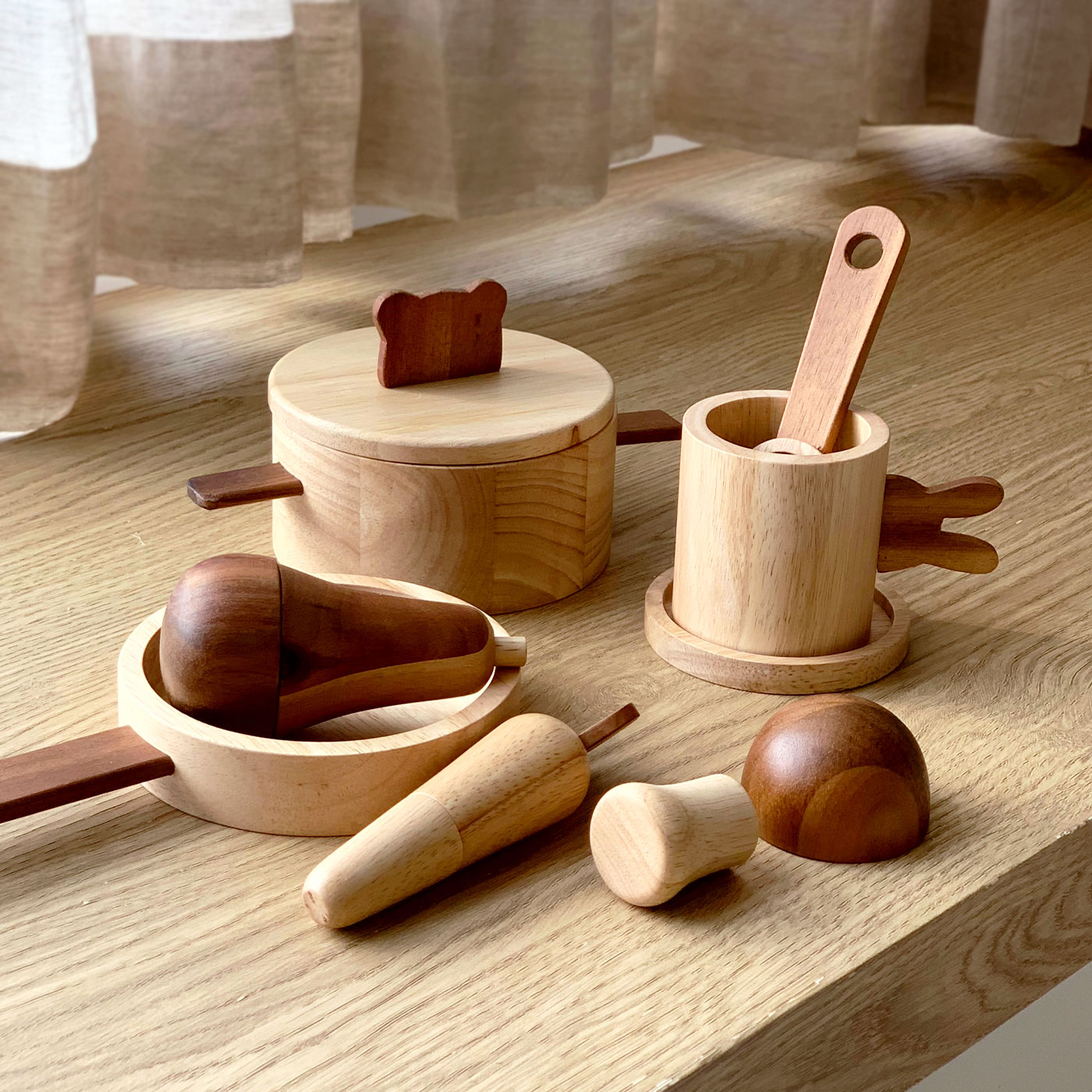 아카시아봉봉 우드 소꿉놀이 세트 주방놀이 나무과일 자르기 역할놀이 유아원목교구 장난감9종