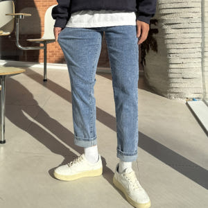 남자 로페 사계절&융기모 일자 슬림핏 인밴딩 데님 빅사이즈 착용 후기 | 사이즈/핏 총정리 - 상품 이미지 3