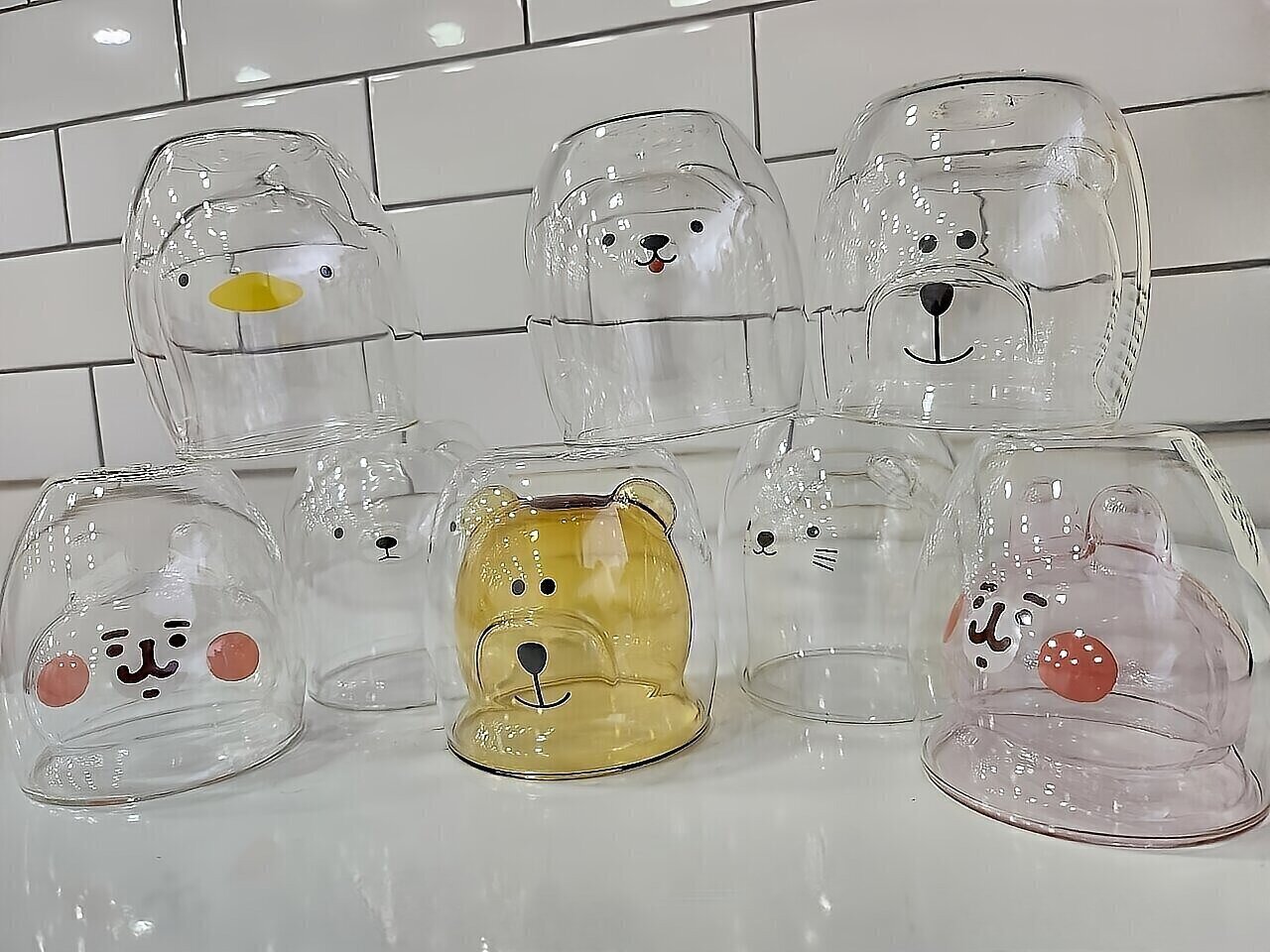 홈카페 곰돌이 동물 캐릭터 이중 강화 내열 유리컵 - 상품 이미지
