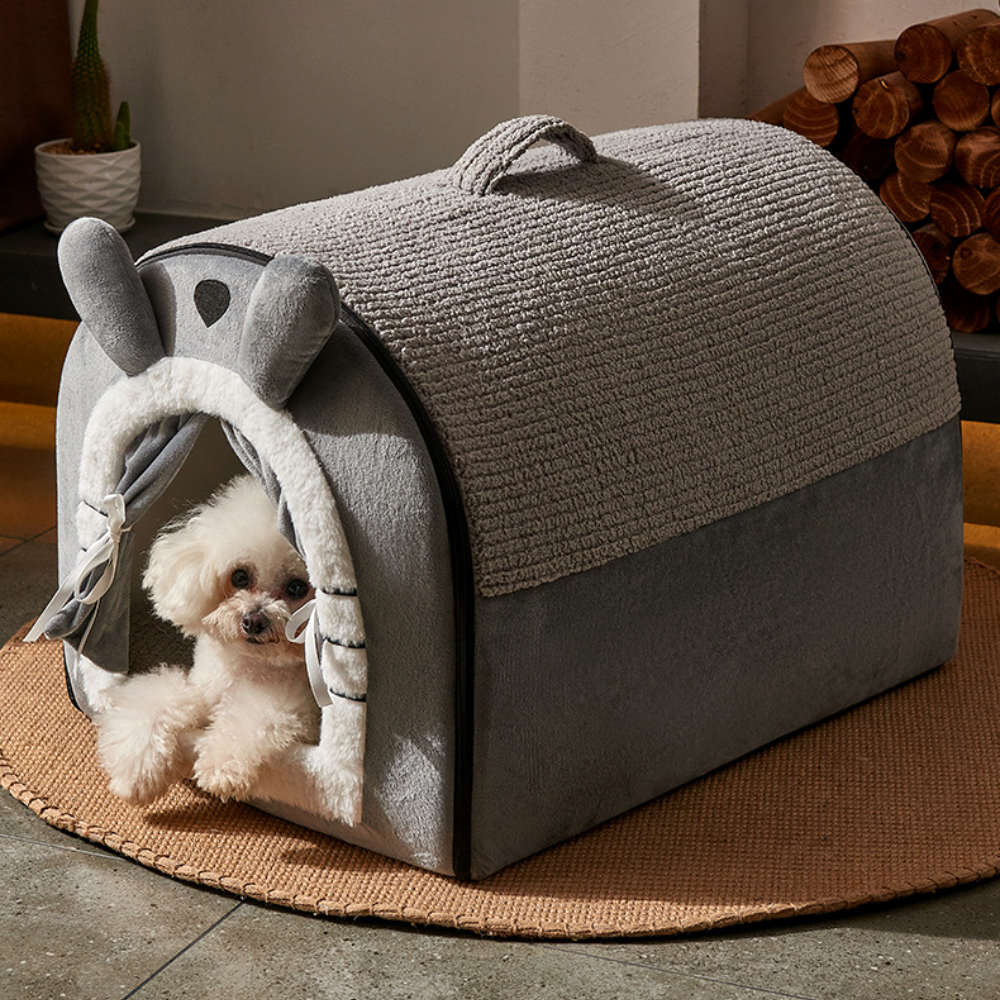 강아지 하우스 고양이 숨숨집 텐트 침대 동굴집 세모지붕하우스 회색 중형