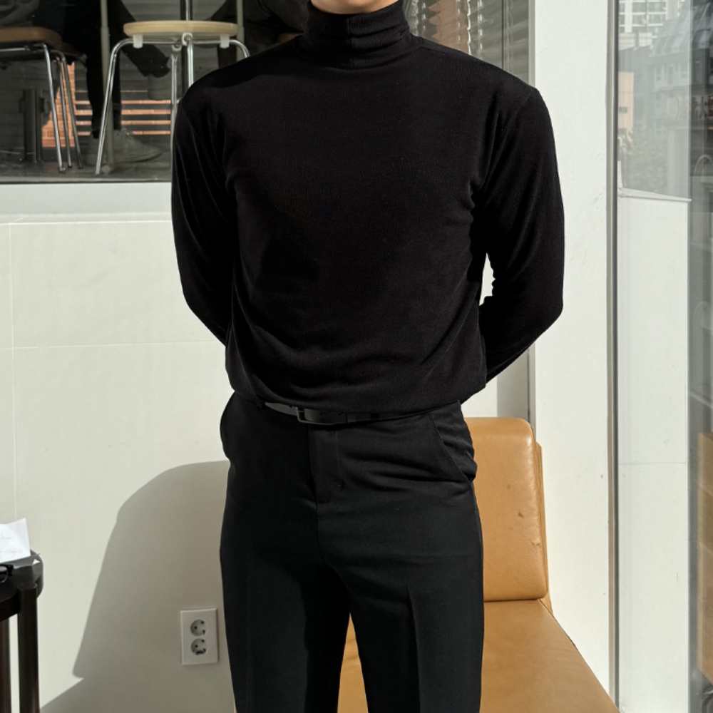 1+1 남자 리튼 겨울 스판 폴라티 목폴라 터틀넥 티셔츠 - 상세 이미지 4