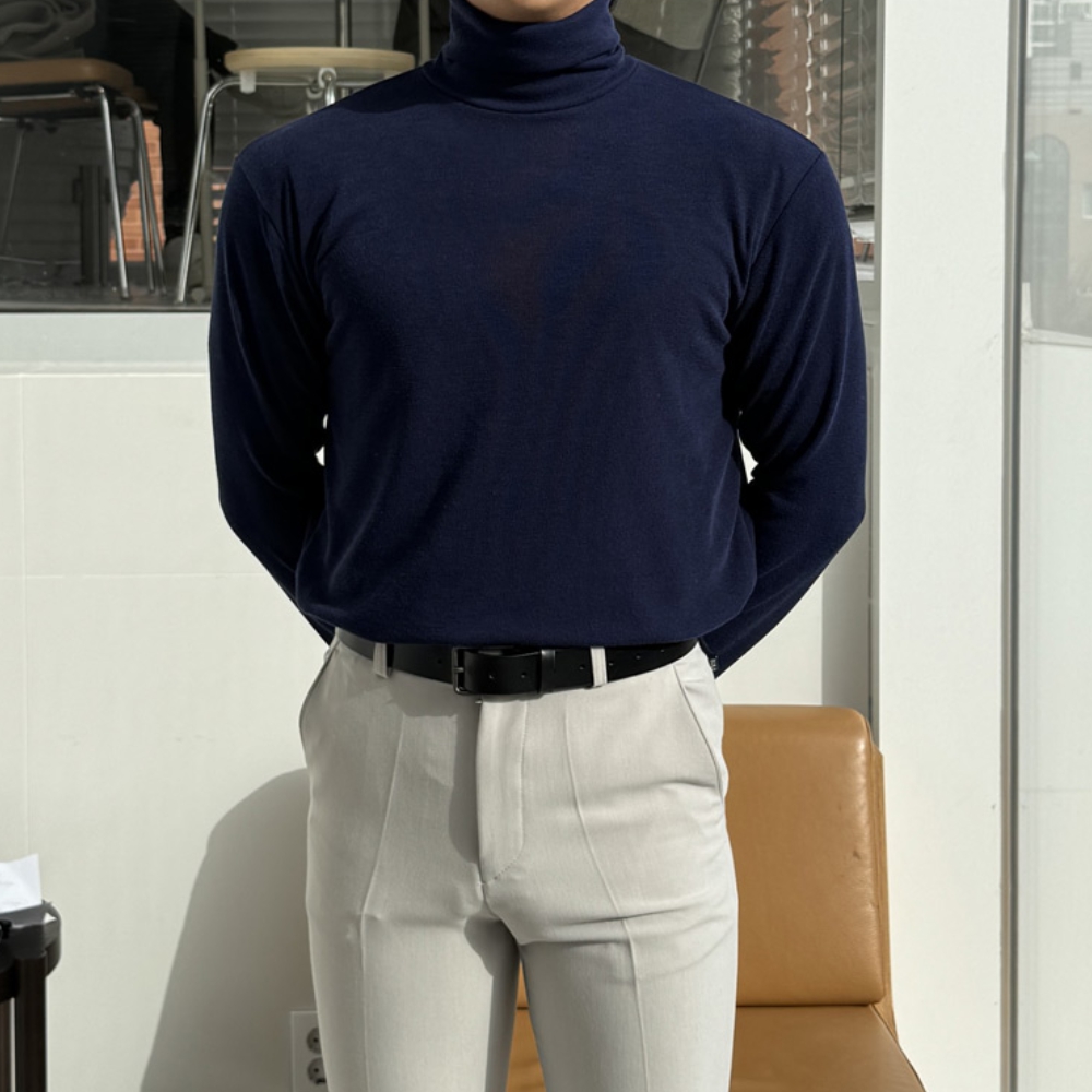 1+1 남자 리튼 겨울 스판 폴라티 목폴라 터틀넥 티셔츠 제품 이미지