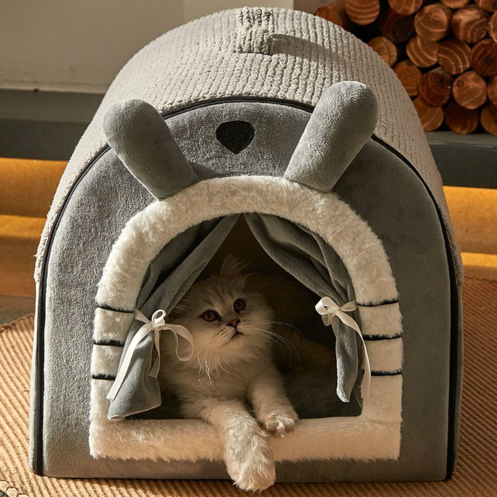 강아지 하우스 고양이 숨숨집 텐트 침대 동굴집 세모지붕하우스 회색 중형