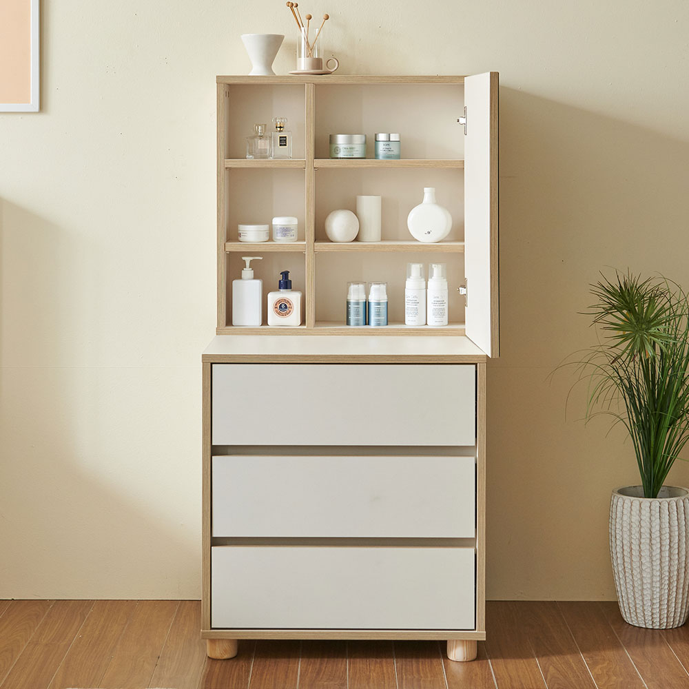 스코나 맨자노 3단 600 서랍장(다리형) 도어거울 화장대세트