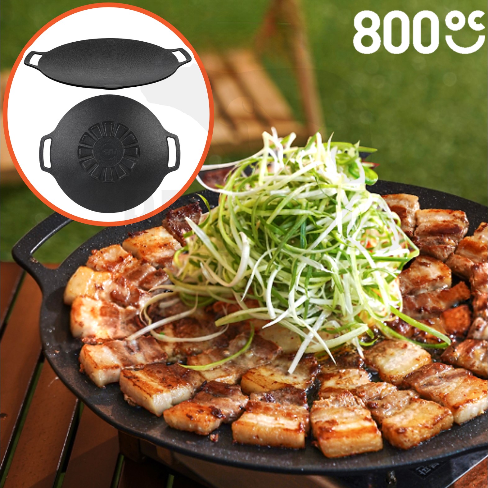 800도씨 그리들 아리수 주물 L 33cm 전골 코팅 팬 캠핑