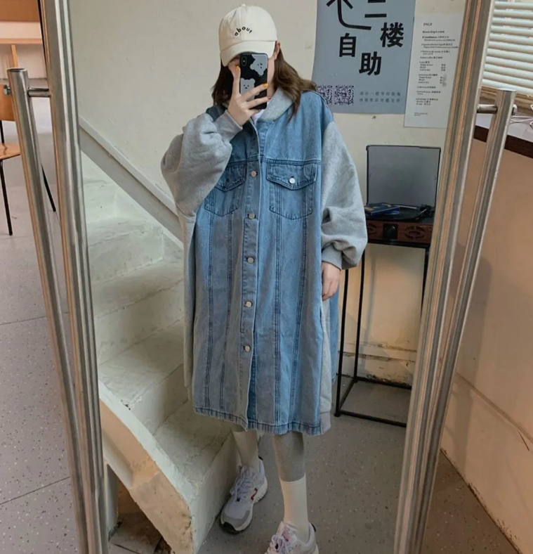 여성청자켓 배색 가을 겨울 야상 롱 간절기 오버핏 이미지 2