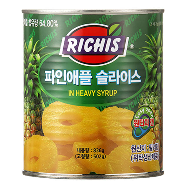 동서 리치스 파인애플 슬라이스 836g 원터치 과일캔