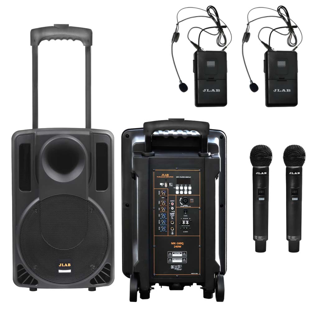 JLAB MK-160Q 충전식앰프 240W 2채널 무선마이크 야외용 캐리어 스피커