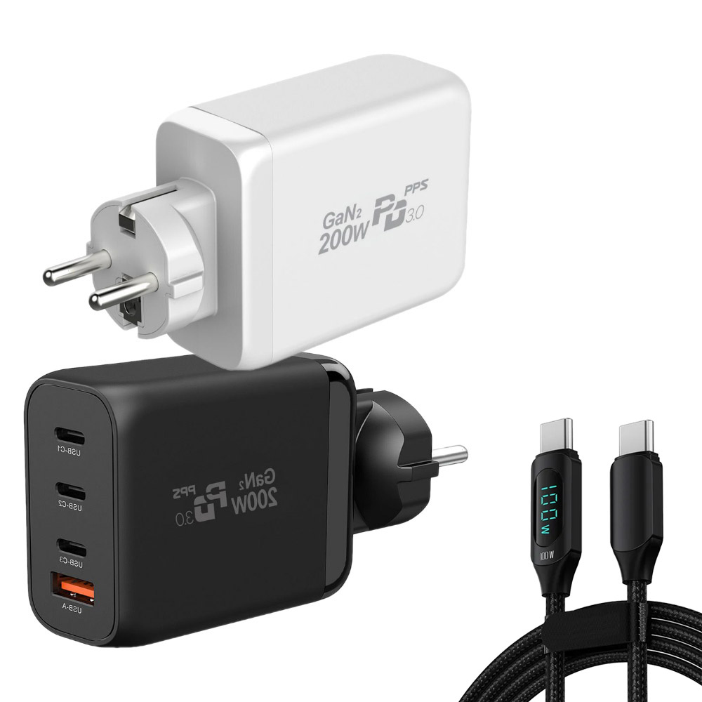 200w 접지형 고속 멀티충전기 맥북 C타입 200PD-GAN2 100WLED 케이블세트 - 상세 이미지 2
