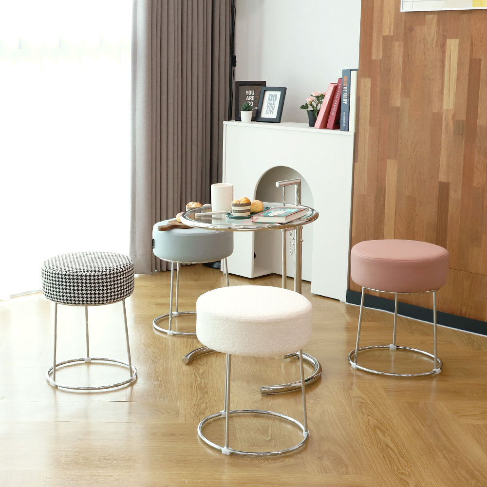 피카소 실버 인테리어 디자인 다용도 원형 화장대 스툴의자 / 커버 추가가능