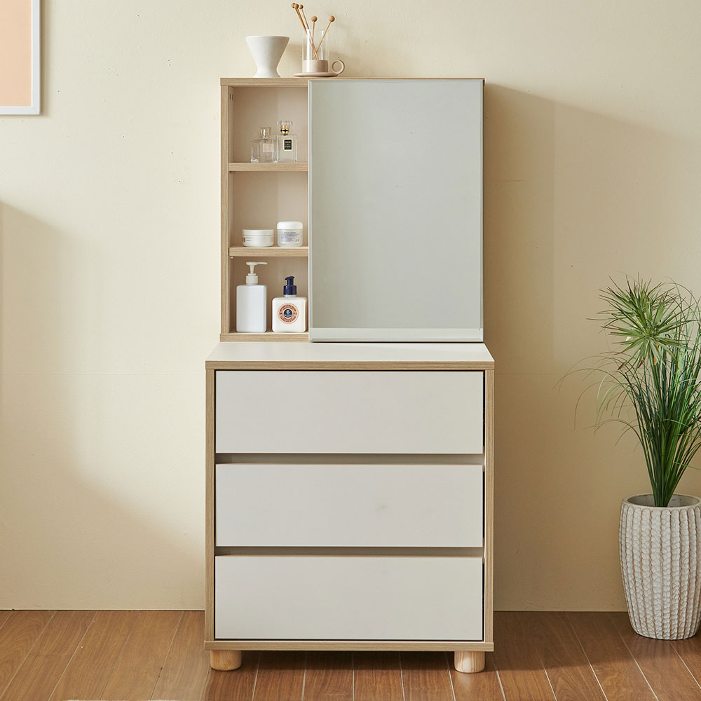 스코나 맨자노 3단 600 서랍장(다리형) 도어거울 화장대세트