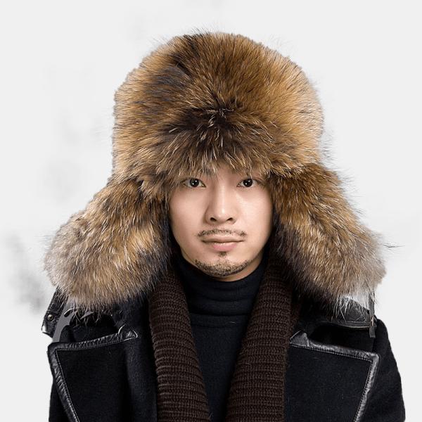 여우털 군밤모자 남성 여성 겨울 비니 아웃도어 방한 귀달이 가죽 몽골모자 보온 귀도리 - 상품 이미지
