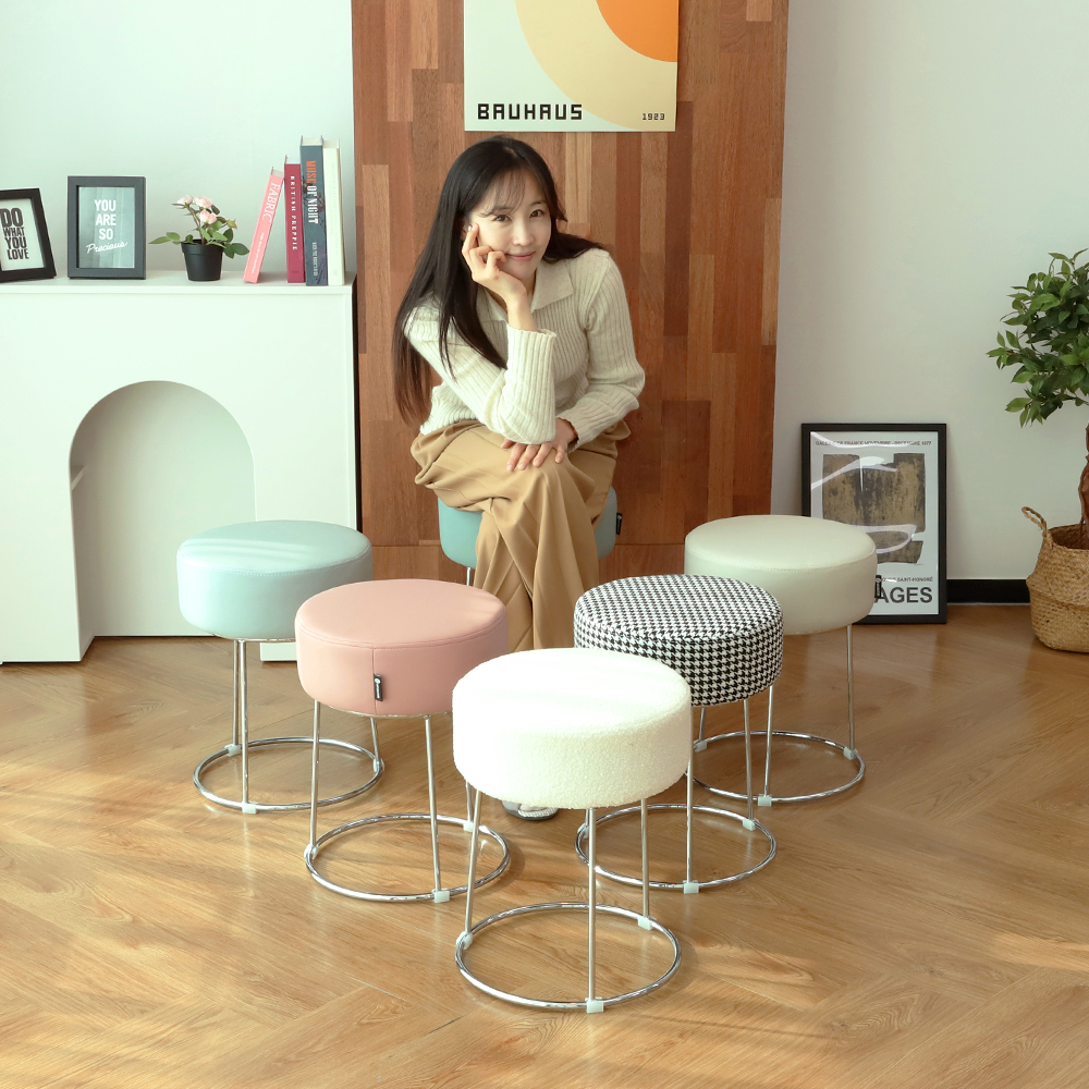 피카소 인테리어 디자인 원형 다용도 화장대 스툴의자 실버, 하운드체크