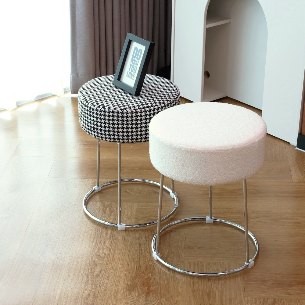 피카소 인테리어 디자인 원형 다용도 화장대 스툴의자 실버, 하운드체크