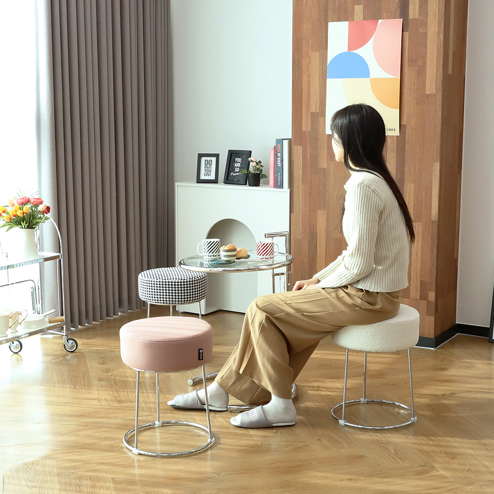 피카소 인테리어 디자인 원형 다용도 화장대 스툴의자 실버, 하운드체크