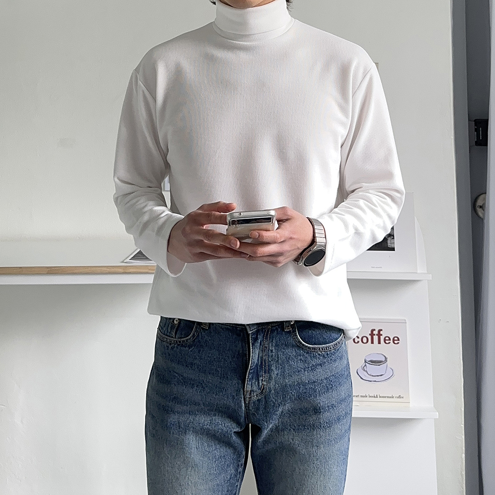 남성기모목폴라티 기모 오버핏 남자 폴라티 - 상세 이미지 4