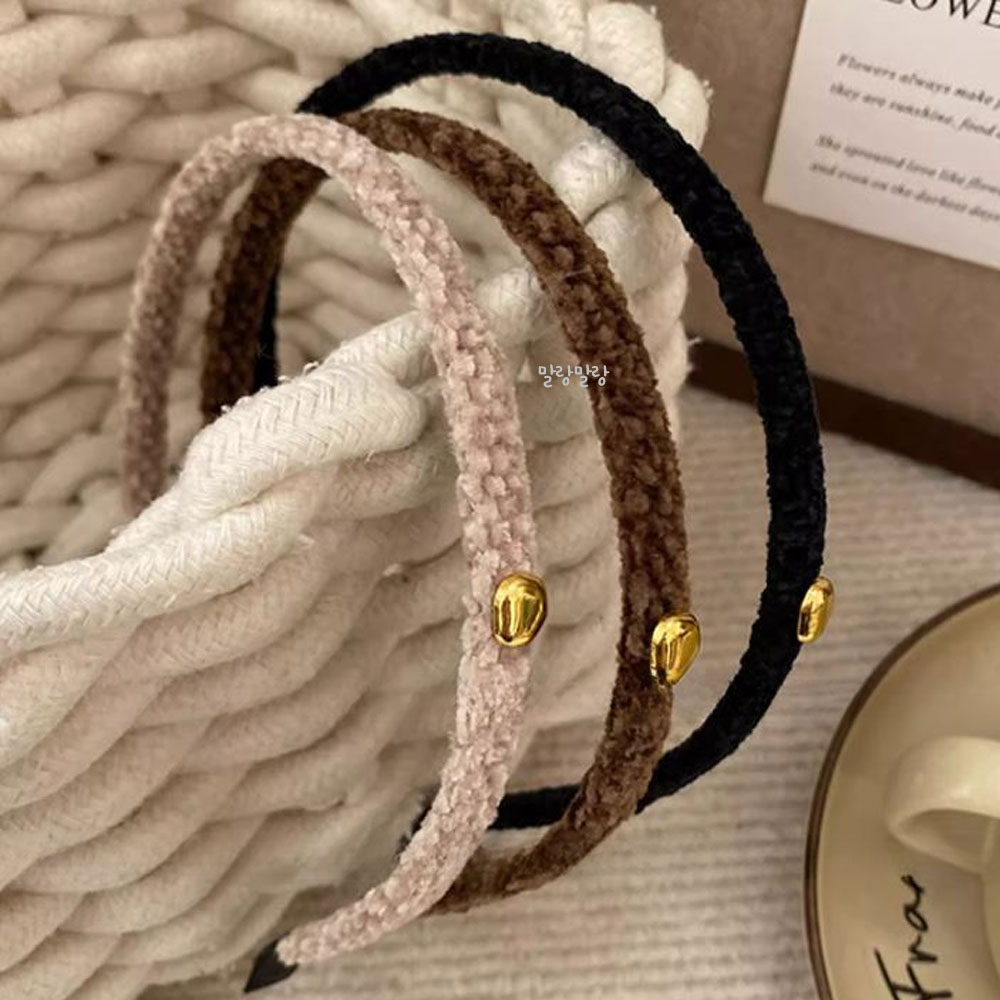 얇은 벨벳머리띠 골드 포인트 심플한 겨울 여성 헤어밴드