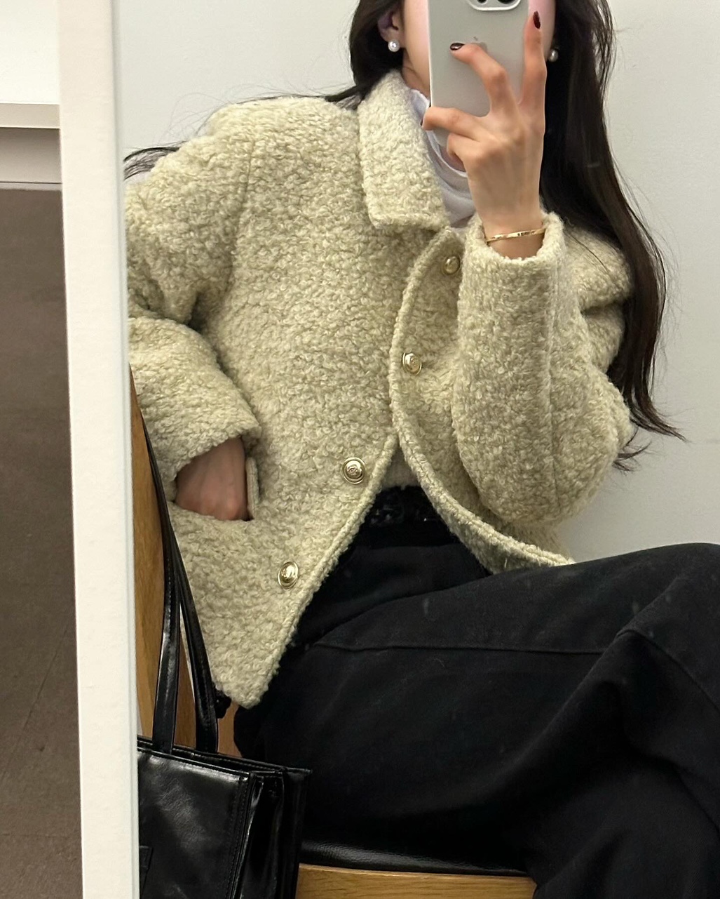 카퍼 여성 겨울 크롭 숏 부클 울 카라 자켓 이미지