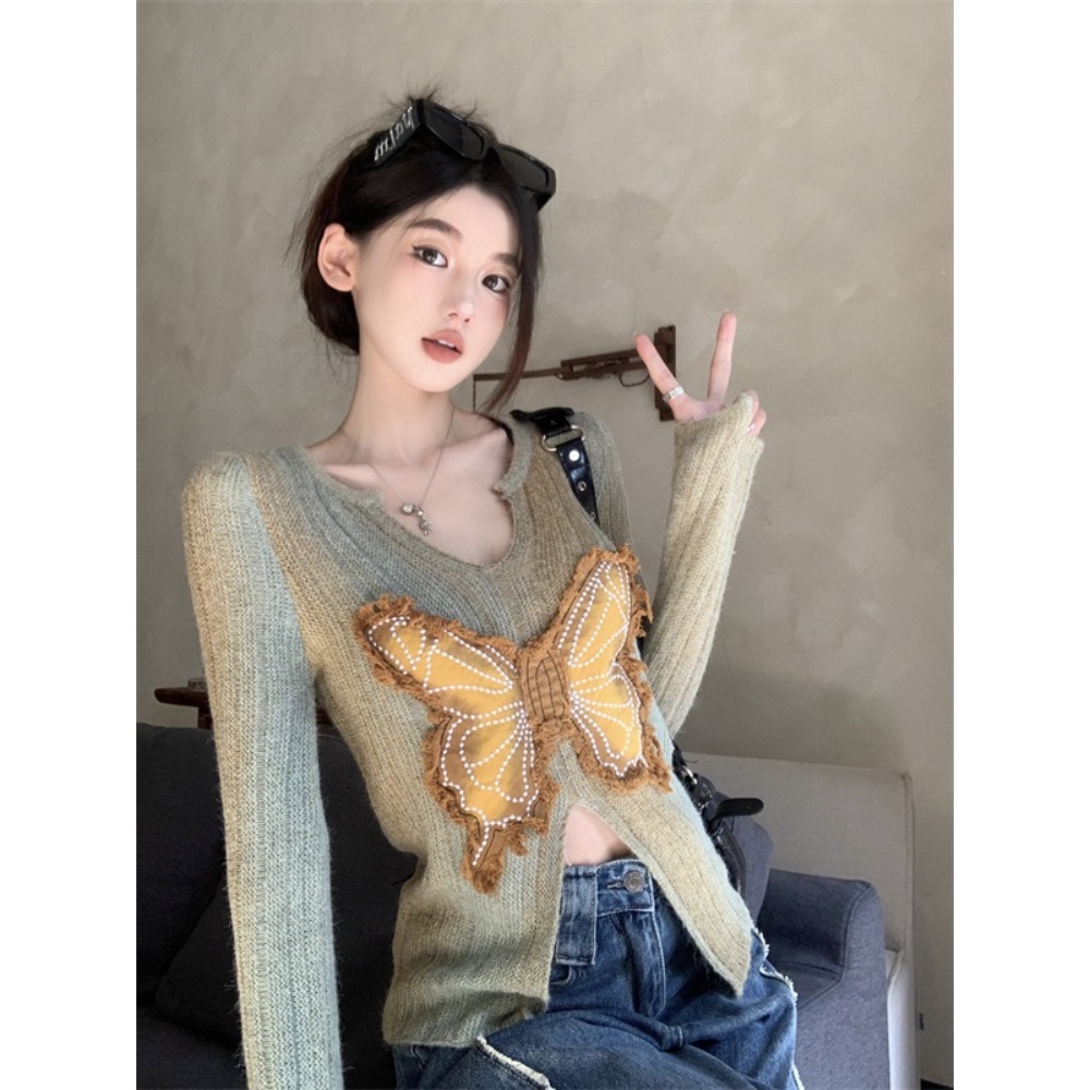 여리핏 니트 배 복근 트임니트 에스파 윈터 나비 무대의상 골지 슬림핏 이미지 4