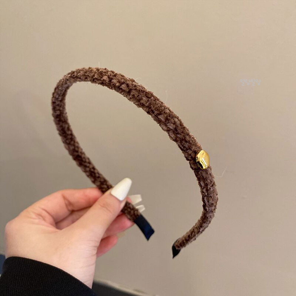 얇은 벨벳머리띠 골드 포인트 심플한 겨울 여성 헤어밴드 - 상세 이미지 3