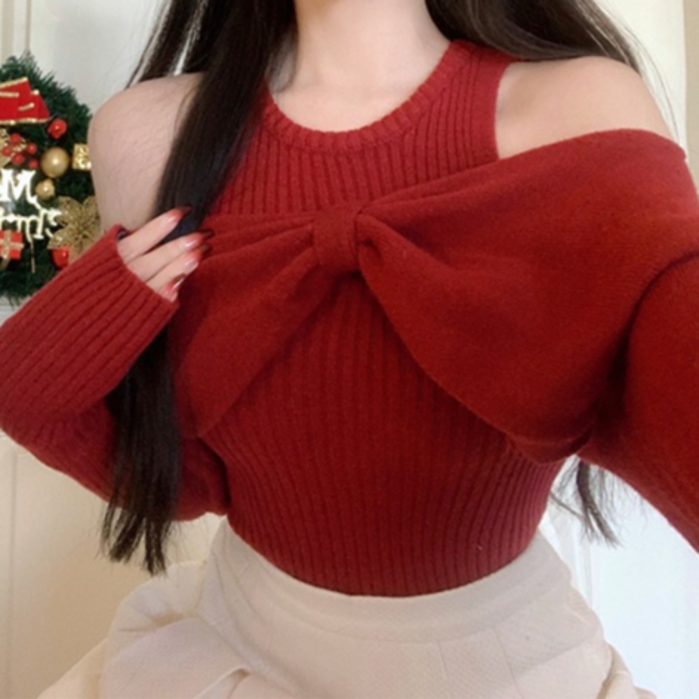 홀터넥니트 리본 레드 골지 섹시 니트 우아한제국 신주경 옷 이미지
