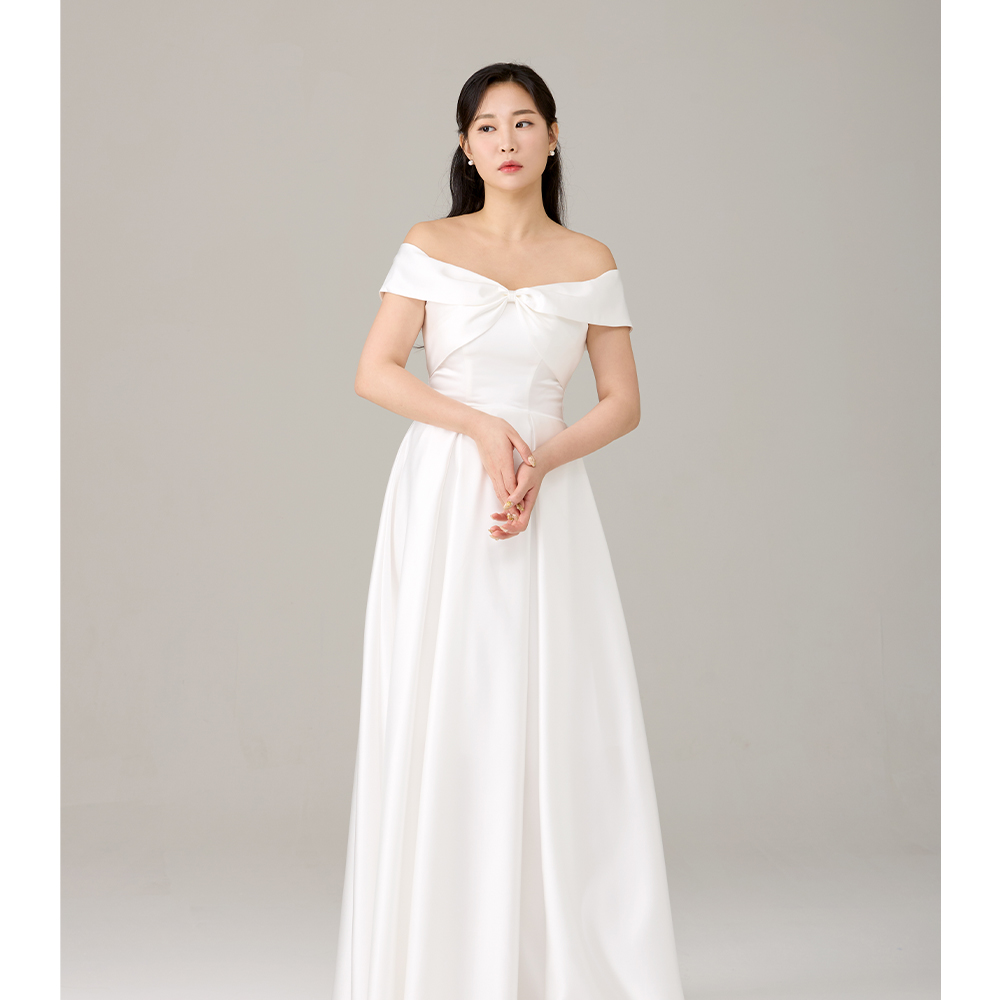 히야신스 리본포인트 화이트 예식이브드레스 대여 브라이덜샤워 A라인 촬영드레스 연말파티의상 - 상세 이미지 4