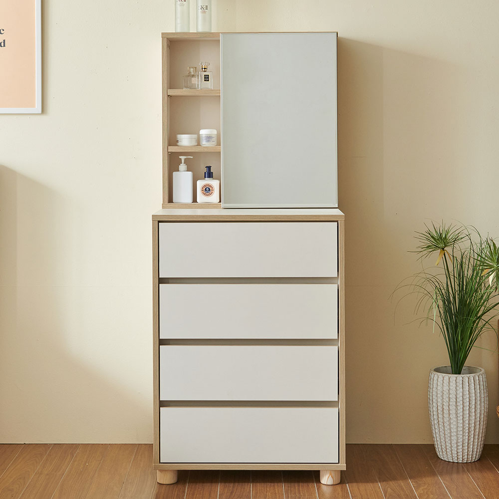 스코나 맨자노 4단 600 서랍장(다리형) 도어거울 화장대세트