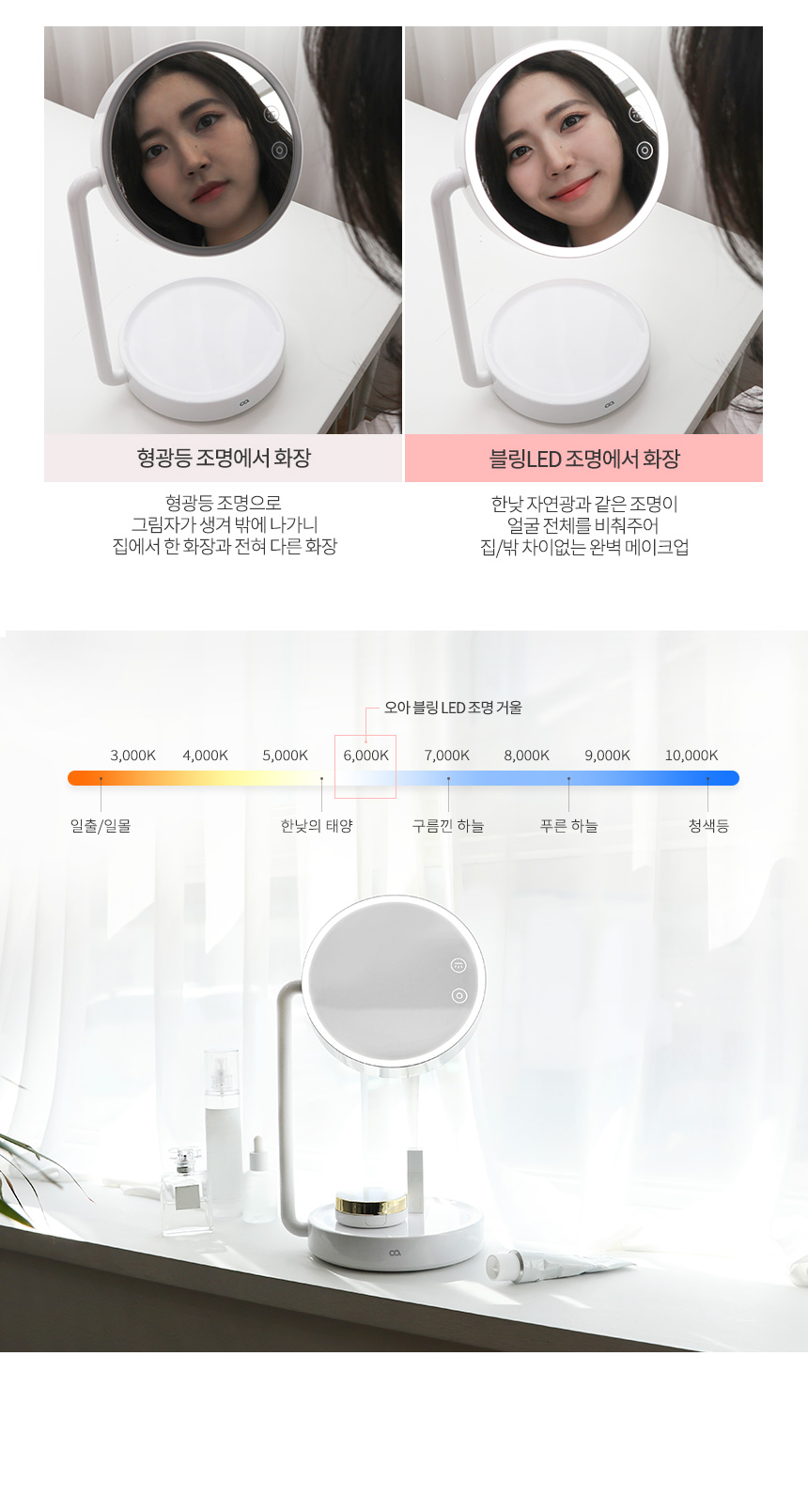 오아 블링 LED 탁상 조명 화장 메이크업 화장대 거울 상세 이미지 9