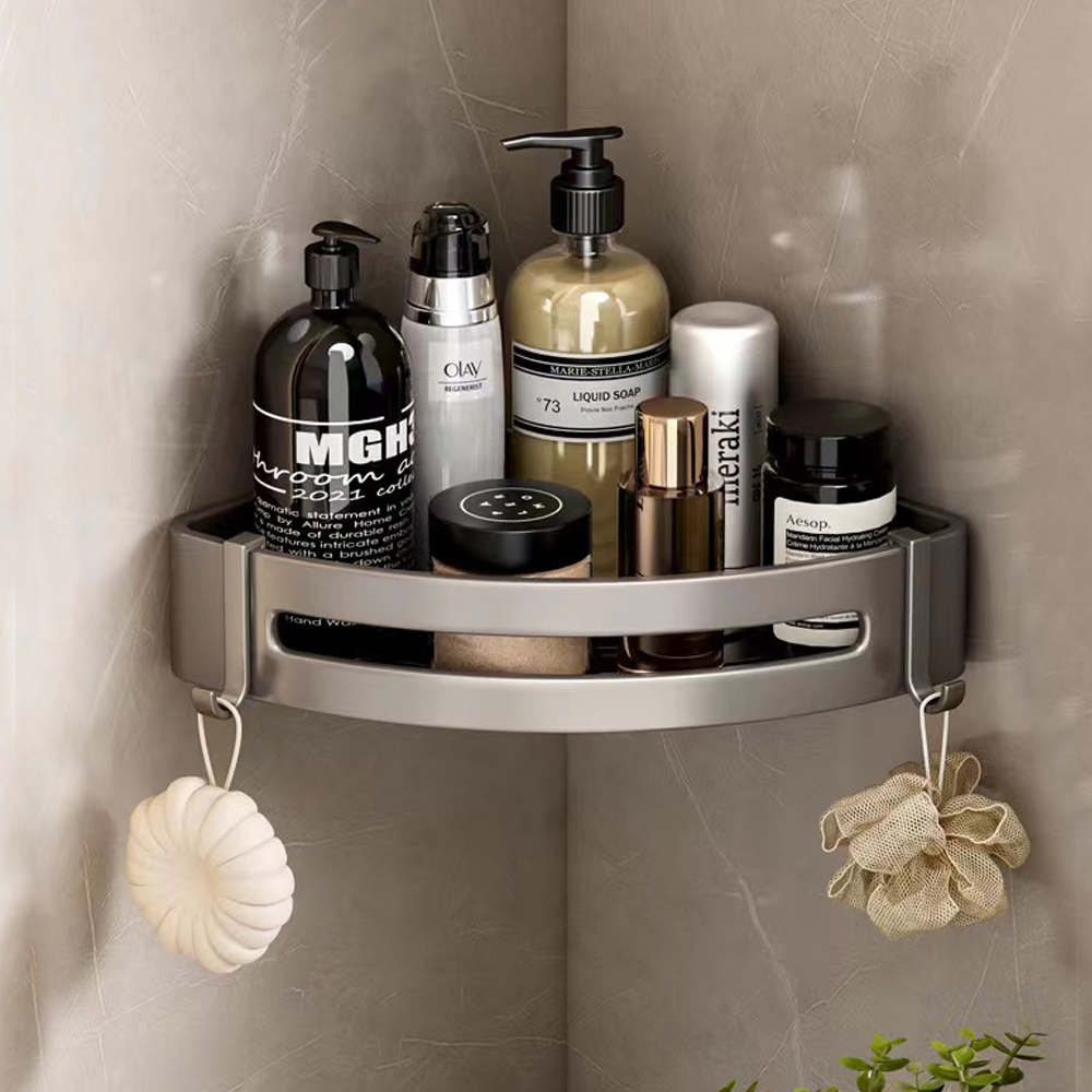 접착식 무타공 욕실 수납 선반 다용도 화장실 코너선반 심플형 알루미늄