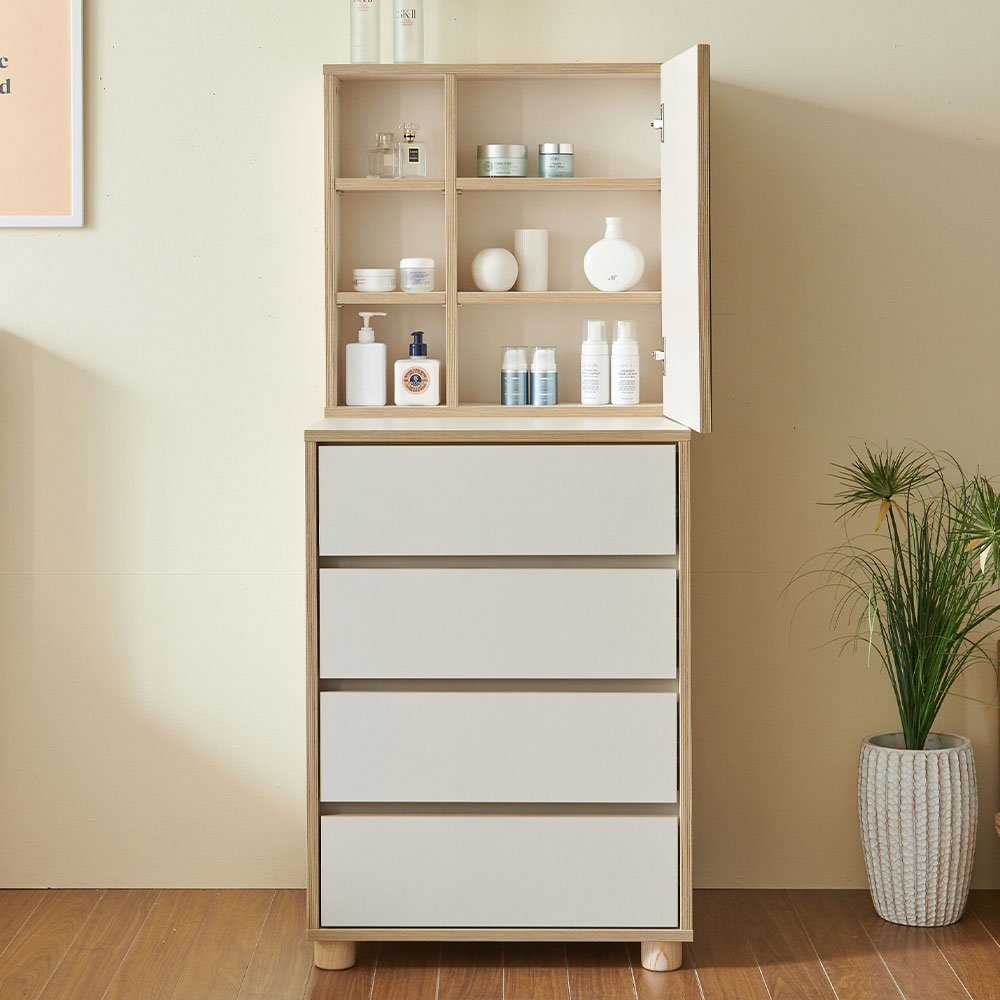 스코나 맨자노 4단 600 서랍장(다리형) 도어거울 화장대세트