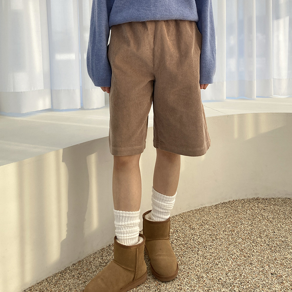 코듀로이 팬츠 골덴 밴딩 와이드 미디 반바지 44-77 - 상품 이미지