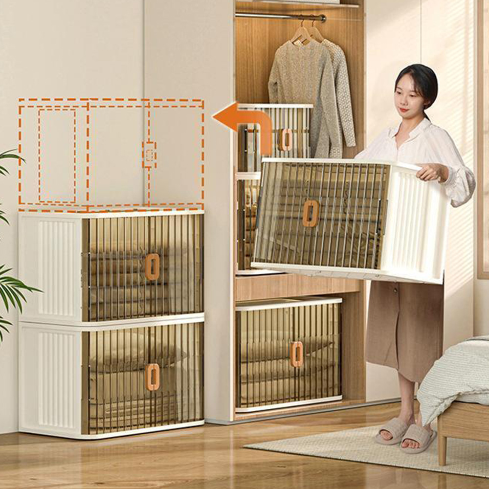 프리미엄 2세대 슬라이딩 리빙박스 대형 1개 투명 옷장 수납 정리 옷정리함