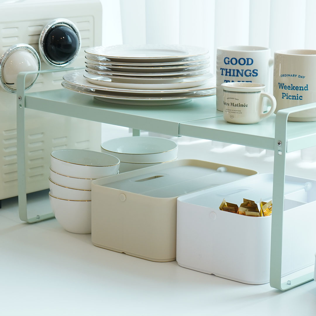 길이조절선반 싱크대정리대 주방 정리 수납 하부장 싱크인선반 2size 주방선반