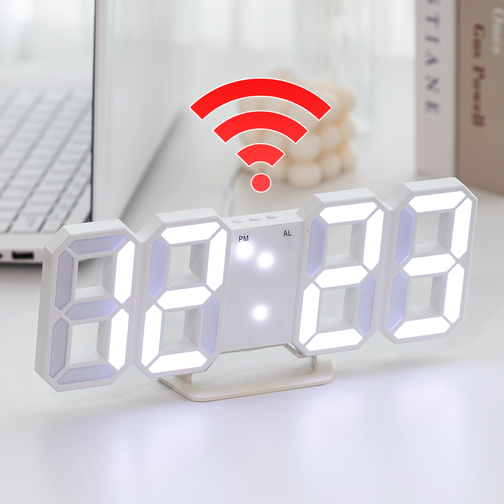플라이토 와이파이 인테리어 LED 탁상시계 디지털 무소음 전자 알람 넘버링
