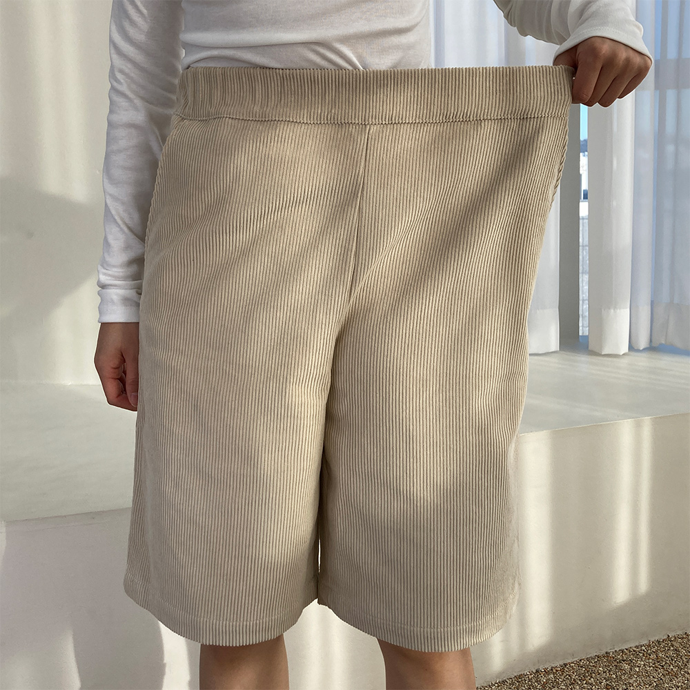 코듀로이 팬츠 골덴 밴딩 와이드 미디 반바지 44-77 - 상세 이미지 5