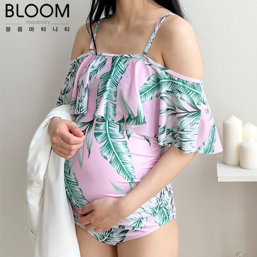 블룸마터니티 러플 임부복 임산부수영복 태교여행 임산부래쉬가드(블랙리프) 이미지 6