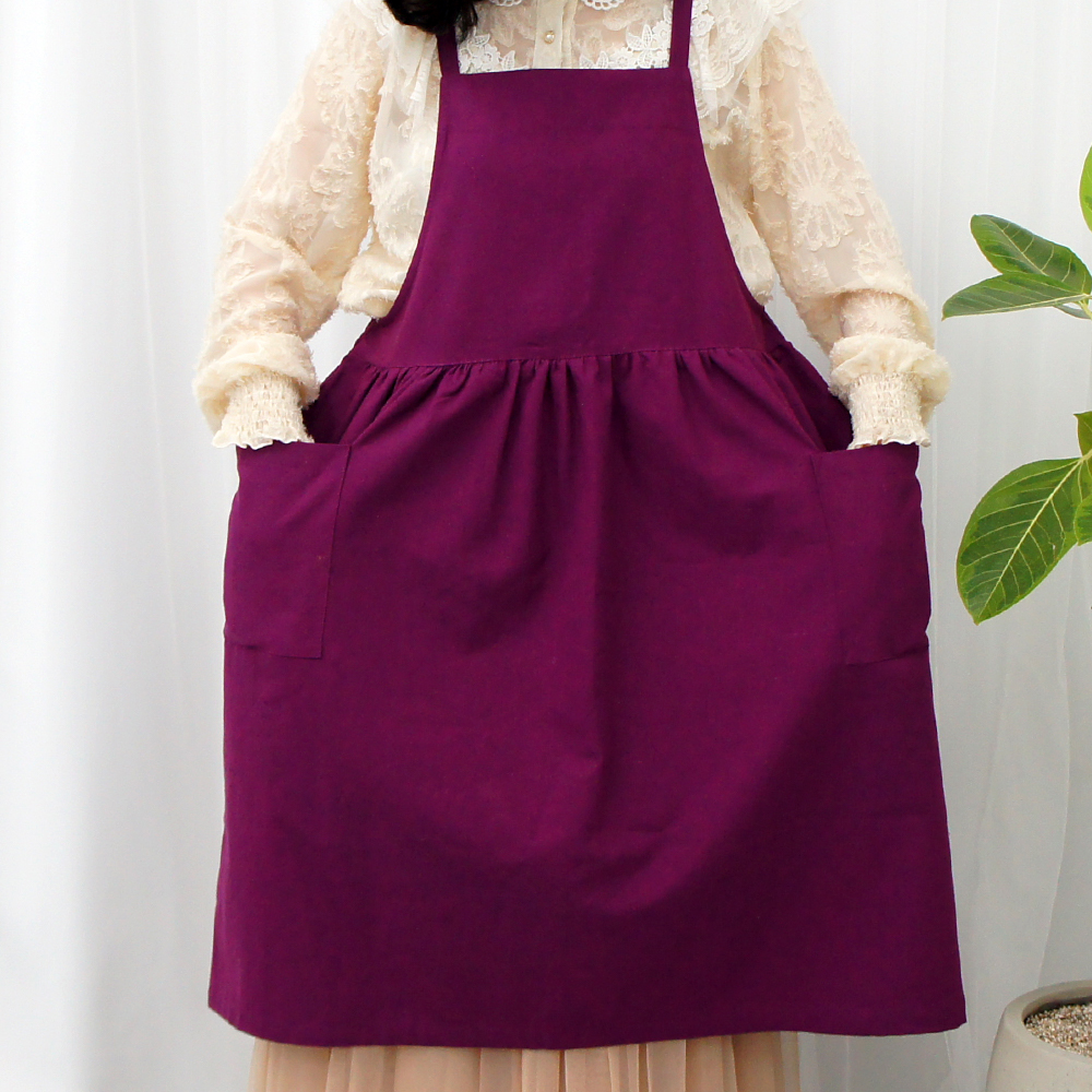 더퍼 편안하고 스타일리시한 빅사이즈 앞치마 린넨 무지 데일리 원피스형 에어프런