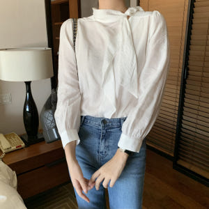 루즈픽 스카프 리본 타이 레이어드 여성 블라우스 벌룬 어깨 퍼프 블라우스... 착용 후기 | 사이즈/핏 총정리 - 상품 이미지 2