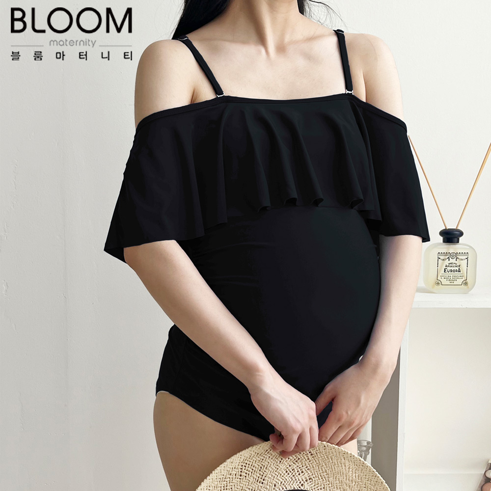 블룸마터니티 러플 임부복 임산부수영복 태교여행 임산부래쉬가드(블랙) - 메인 이미지