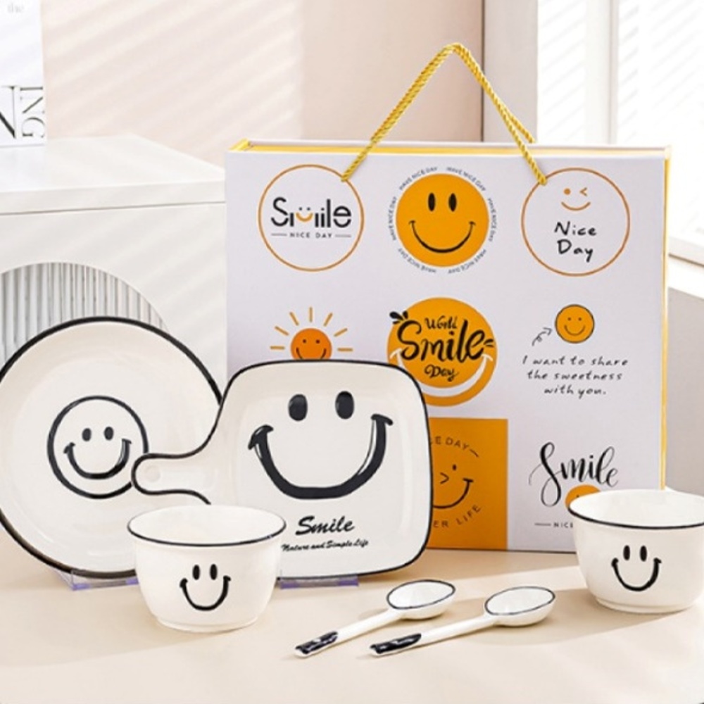 스마일 도자기 브런치 접시 세트 1인 2인 파스타 샐러드 스파게티 플레이트 그릇