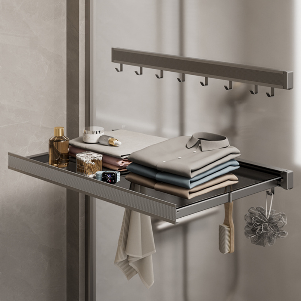 프리미엄 벽부착 빨래 건조대 무타공 욕실 발코니 접이식 요술 선반 - 상세 이미지 3