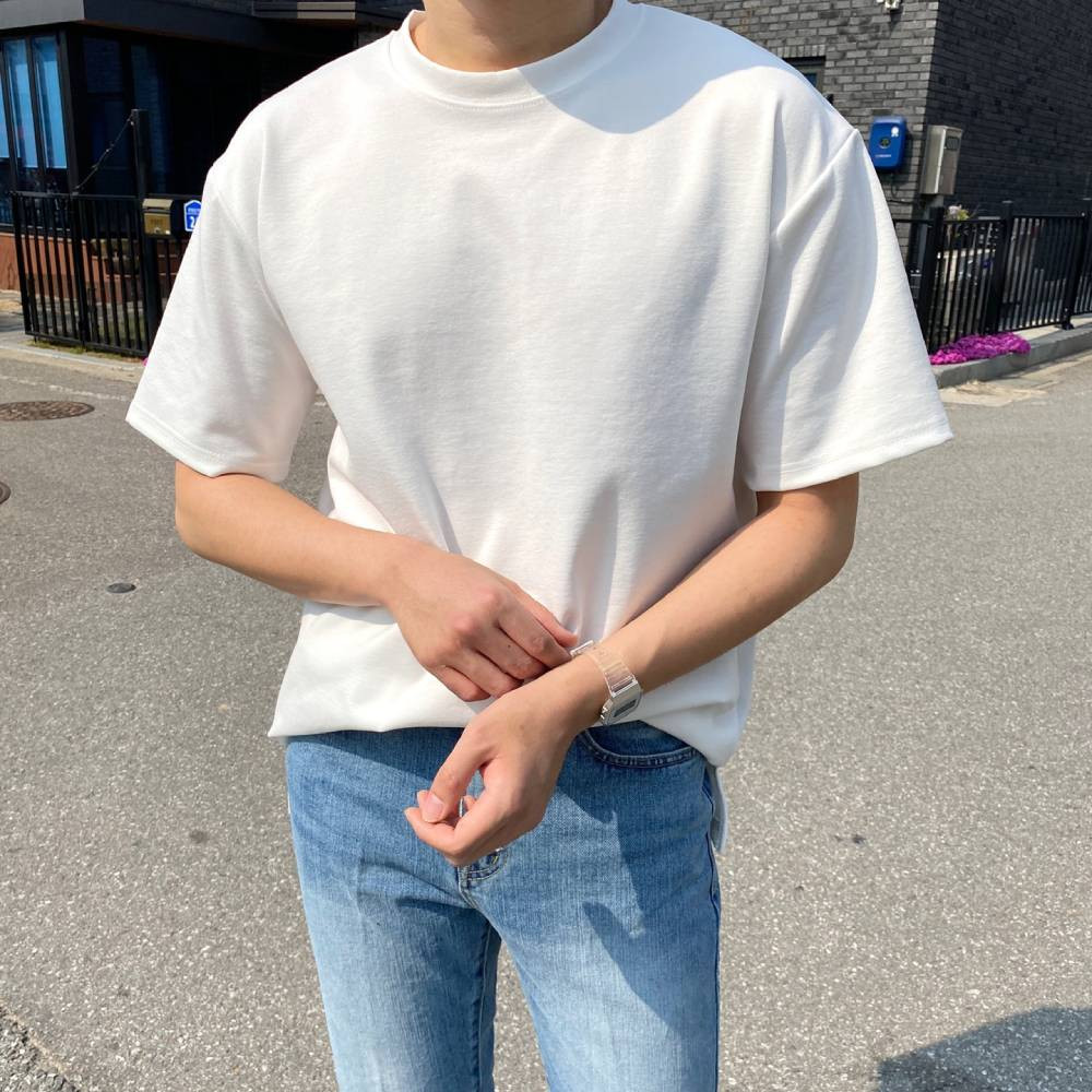 남자오버핏반팔 흰티 10수 두꺼운 레이어드 반팔티 안비치는 비침없는 제품 이미지